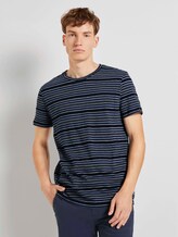 T-Shirt mit Streifenmuster - Männer - navy stripe mix jacquard T-Shirt mit Streifenmuster - Männer - navy stripe mix jacquard - 1 - TOM TAILOR Denim