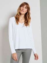 Langarmshirt mit V-Ausschnitt - Frauen - Whisper White Langarmshirt mit V-Ausschnitt - Frauen - Whisper White - 1 - TOM TAILOR