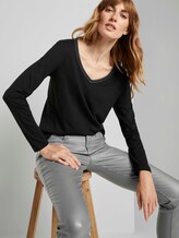 Langarmshirt mit V-Ausschnitt - Frauen - Deep Black Langarmshirt mit V-Ausschnitt - Frauen - Deep Black - 5 - TOM TAILOR