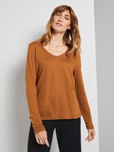 Langarmshirt mit V-Ausschnitt - Frauen - tawny brown Langarmshirt mit V-Ausschnitt - Frauen - tawny brown - 1 - TOM TAILOR