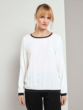 Shirt mit Rippbündchen im Materialmix - Frauen - Whisper White Shirt mit Rippbündchen im Materialmix - Frauen - Whisper White - 1 - TOM TAILOR