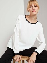 Shirt mit Rippbündchen im Materialmix - Frauen - Whisper White Shirt mit Rippbündchen im Materialmix - Frauen - Whisper White - 5 - TOM TAILOR