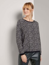 Shirt mit Rippbündchen im Materialmix - Frauen - black tree design Shirt mit Rippbündchen im Materialmix - Frauen - black tree design - 1 - TOM TAILOR