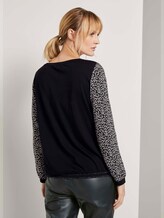 Shirt mit Rippbündchen im Materialmix - Frauen - black tree design Shirt mit Rippbündchen im Materialmix - Frauen - black tree design - 2 - TOM TAILOR
