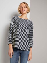 Gestreiftes Shirt mit Schleifendetail - Frauen - blue melange white stripe Gestreiftes Shirt mit Schleifendetail - Frauen - blue melange white stripe - 1 - TOM TAILOR Denim