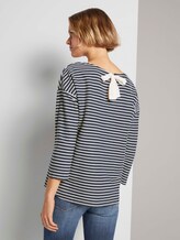 Gestreiftes Shirt mit Schleifendetail - Frauen - blue melange white stripe Gestreiftes Shirt mit Schleifendetail - Frauen - blue melange white stripe - 2 - TOM TAILOR Denim