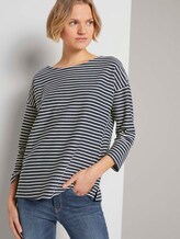 Gestreiftes Shirt mit Schleifendetail - Frauen - blue melange white stripe Gestreiftes Shirt mit Schleifendetail - Frauen - blue melange white stripe - 5 - TOM TAILOR Denim