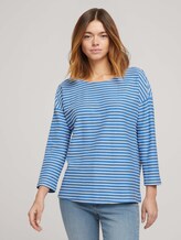 Gestreiftes Shirt mit Schleifendetail - Frauen - mid blue melange white stripe Gestreiftes Shirt mit Schleifendetail - Frauen - mid blue melange white stripe - 1 - TOM TAILOR Denim