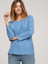 Gestreiftes Shirt mit Schleifendetail - Frauen - mid blue melange white stripe Gestreiftes Shirt mit Schleifendetail - Frauen - mid blue melange white stripe - 5 - TOM TAILOR Denim
