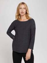 Gestreiftes Shirt mit Schleifendetail - Frauen - black structure stripe Gestreiftes Shirt mit Schleifendetail - Frauen - black structure stripe - 1 - TOM TAILOR Denim