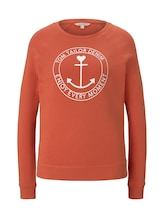 TOM TAILOR DENIM Damen Print Sweatshirt mit Raglan-Ärmeln, orange, Gr.L