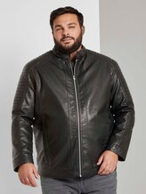 Bikerjacke mit Stehkragen aus Lederimitat - Männer - Black Bikerjacke mit Stehkragen aus Lederimitat - Männer - Black - 1 - Men Plus