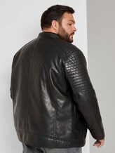Bikerjacke mit Stehkragen aus Lederimitat - Männer - Black Bikerjacke mit Stehkragen aus Lederimitat - Männer - Black - 2 - Men Plus