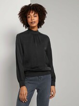 Satin Bluse mit Rippbündchen - Frauen - Deep Black Satin Bluse mit Rippbündchen - Frauen - Deep Black - 1 - Mine to five