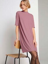Kurzes Ripp Kleid mit Stehkragen - Frauen - cozy rose melange Kurzes Ripp Kleid mit Stehkragen - Frauen - cozy rose melange - 5 - TOM TAILOR Denim