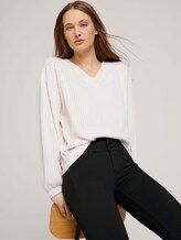 Langarmshirt mit V-Ausschnitt - Frauen - creme beige melange Langarmshirt mit V-Ausschnitt - Frauen - creme beige melange - 5 - TOM TAILOR Denim