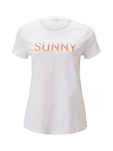 TOM TAILOR DENIM Damen T-Shirt mit Farbverlauf-Print, weiß, Gr.XS