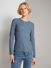Langarmshirt aus feinem Ripp - Frauen - soft mid blue Langarmshirt aus feinem Ripp - Frauen - soft mid blue - 1 - TOM TAILOR Denim
