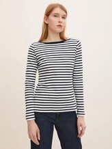 Gestreiftes Langarmshirt mit Bio-Baumwolle - Frauen - navy white stripe Gestreiftes Langarmshirt mit Bio-Baumwolle - Frauen - navy white stripe - 1 - TOM TAILOR Denim