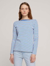 Gestreiftes Langarmshirt mit Bio-Baumwolle - Frauen - mid blue white stripe Gestreiftes Langarmshirt mit Bio-Baumwolle - Frauen - mid blue white stripe - 1 - TOM TAILOR Denim