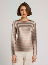 Gestreiftes Langarmshirt mit Bio-Baumwolle - Frauen - white brown stripe Gestreiftes Langarmshirt mit Bio-Baumwolle - Frauen - white brown stripe - 1 - TOM TAILOR Denim