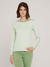 Gestreiftes Langarmshirt mit Bio-Baumwolle - Frauen - green white stripe Gestreiftes Langarmshirt mit Bio-Baumwolle - Frauen - green white stripe - 1 - TOM TAILOR Denim