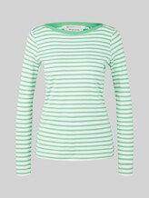 TOM TAILOR DENIM Damen Langarmshirt mit Streifenmuster, grün, Gestreift, Gr. XS