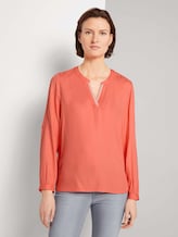 Pleated blouse made with LENZINGTM ECOVEROTM - Women - strong peach tone Pleated blouse made with LENZINGTM ECOVEROTM - Women - strong peach tone - 1 - TOM TAILOR