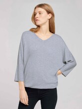 Meliertes Shirt mit elastischem Bund - Frauen - Silver Grey Melange Meliertes Shirt mit elastischem Bund - Frauen - Silver Grey Melange - 1 - TOM TAILOR