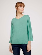 Meliertes Shirt mit elastischem Bund - Frauen - soft leaf green melange Meliertes Shirt mit elastischem Bund - Frauen - soft leaf green melange - 1 - TOM TAILOR