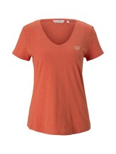 TOM TAILOR DENIM Damen T-Shirt mit kleiner Stickerei, orange, Gr.XS