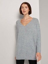 Langer Pullover mit V-Ausschnitt - Frauen - Light Silver Grey Mélange Langer Pullover mit V-Ausschnitt - Frauen - Light Silver Grey Mélange - 1 - TOM TAILOR Denim