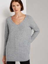 Langer Pullover mit V-Ausschnitt - Frauen - Light Silver Grey Mélange Langer Pullover mit V-Ausschnitt - Frauen - Light Silver Grey Mélange - 5 - TOM TAILOR Denim