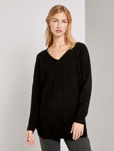Langer Pullover mit V-Ausschnitt - Frauen - Deep Black Langer Pullover mit V-Ausschnitt - Frauen - Deep Black - 1 - TOM TAILOR Denim