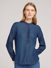 Rüschen Jeans Bluse mit Lyocell - Frauen - dark stone wash denim Rüschen Jeans Bluse mit Lyocell - Frauen - dark stone wash denim - 1 - TOM TAILOR
