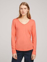 Langarmshirt mit V-Ausschnitt - Frauen - strong peach tone Langarmshirt mit V-Ausschnitt - Frauen - strong peach tone - 1 - TOM TAILOR