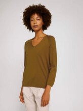 Pullover mit Bio-Baumwolle und V-Ausschnitt - Frauen - green clay Pullover mit Bio-Baumwolle und V-Ausschnitt - Frauen - green clay - 1 - Mine to five