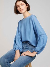 Jeansbluse mit Ballonärmeln mit Lyocell - Frauen - Blue Denim Jeansbluse mit Ballonärmeln mit Lyocell - Frauen - Blue Denim - 5 - TOM TAILOR Denim