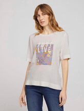 Loose Fit T-Shirt mit Stoffmix - Frauen - Whisper White Loose Fit T-Shirt mit Stoffmix - Frauen - Whisper White - 1 - TOM TAILOR