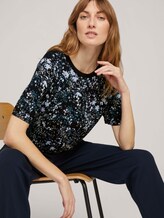 Loose Fit T-Shirt mit Stoffmix - Frauen - navy yellow flower design Loose Fit T-Shirt mit Stoffmix - Frauen - navy yellow flower design - 5 - TOM TAILOR