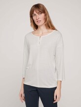 gestreiftes T-Shirt mit elastischem Saum - Frauen - Whisper White gestreiftes T-Shirt mit elastischem Saum - Frauen - Whisper White - 1 - TOM TAILOR