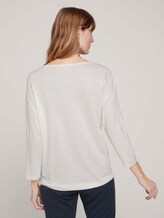 gestreiftes T-Shirt mit elastischem Saum - Frauen - Whisper White gestreiftes T-Shirt mit elastischem Saum - Frauen - Whisper White - 2 - TOM TAILOR