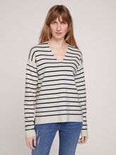 Gestreifter Strickpullover mit Bio-Baumwolle - Frauen - offwhite navy stripe Gestreifter Strickpullover mit Bio-Baumwolle - Frauen - offwhite navy stripe - 1 - TOM TAILOR