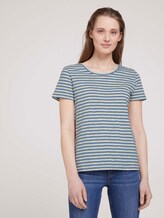 gestreiftes T-Shirt mit Bio-Baumwolle - Frauen - blue creme yellow stripe gestreiftes T-Shirt mit Bio-Baumwolle - Frauen - blue creme yellow stripe - 1 - TOM TAILOR Denim