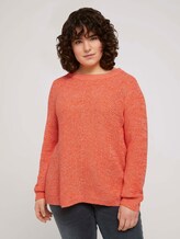 Melierter Strickpullover mit Bio-Baumwolle - Frauen - sundowner red Melierter Strickpullover mit Bio-Baumwolle - Frauen - sundowner red - 1 - My True Me