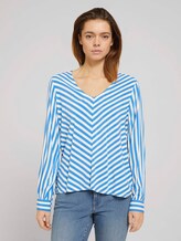 V-Ausschnitt Bluse mit LENZING™ ECOVERO™ - Frauen - mid blue white stripe V-Ausschnitt Bluse mit LENZING™ ECOVERO™ - Frauen - mid blue white stripe - 1 - TOM TAILOR Denim