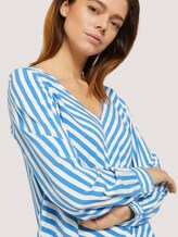 V-Ausschnitt Bluse mit LENZING™ ECOVERO™ - Frauen - mid blue white stripe V-Ausschnitt Bluse mit LENZING™ ECOVERO™ - Frauen - mid blue white stripe - 9 - TOM TAILOR Denim