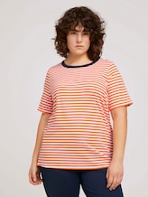 Striped t-shirt made with organic cotton - Women - red white regular stripe Striped t-shirt made with organic cotton - Women - red white regular stripe - 1 - My True Me