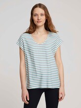 Gemusterte Kurzambluse aus nachhaltiger Viskose - Frauen - mineral blue white stripe Gemusterte Kurzambluse aus nachhaltiger Viskose - Frauen - mineral blue white stripe - 1 - TOM TAILOR Denim