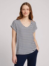 Gemusterte Kurzambluse aus nachhaltiger Viskose - Frauen - navy white stripe Gemusterte Kurzambluse aus nachhaltiger Viskose - Frauen - navy white stripe - 1 - TOM TAILOR Denim